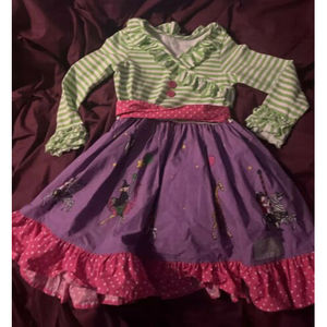 ELEANOR ROSE Girl Halloween Carousel Dress Green Purple stripes Size 5-6 EUC